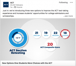 A screenshot of the ACT retesting announcement on Twitter.