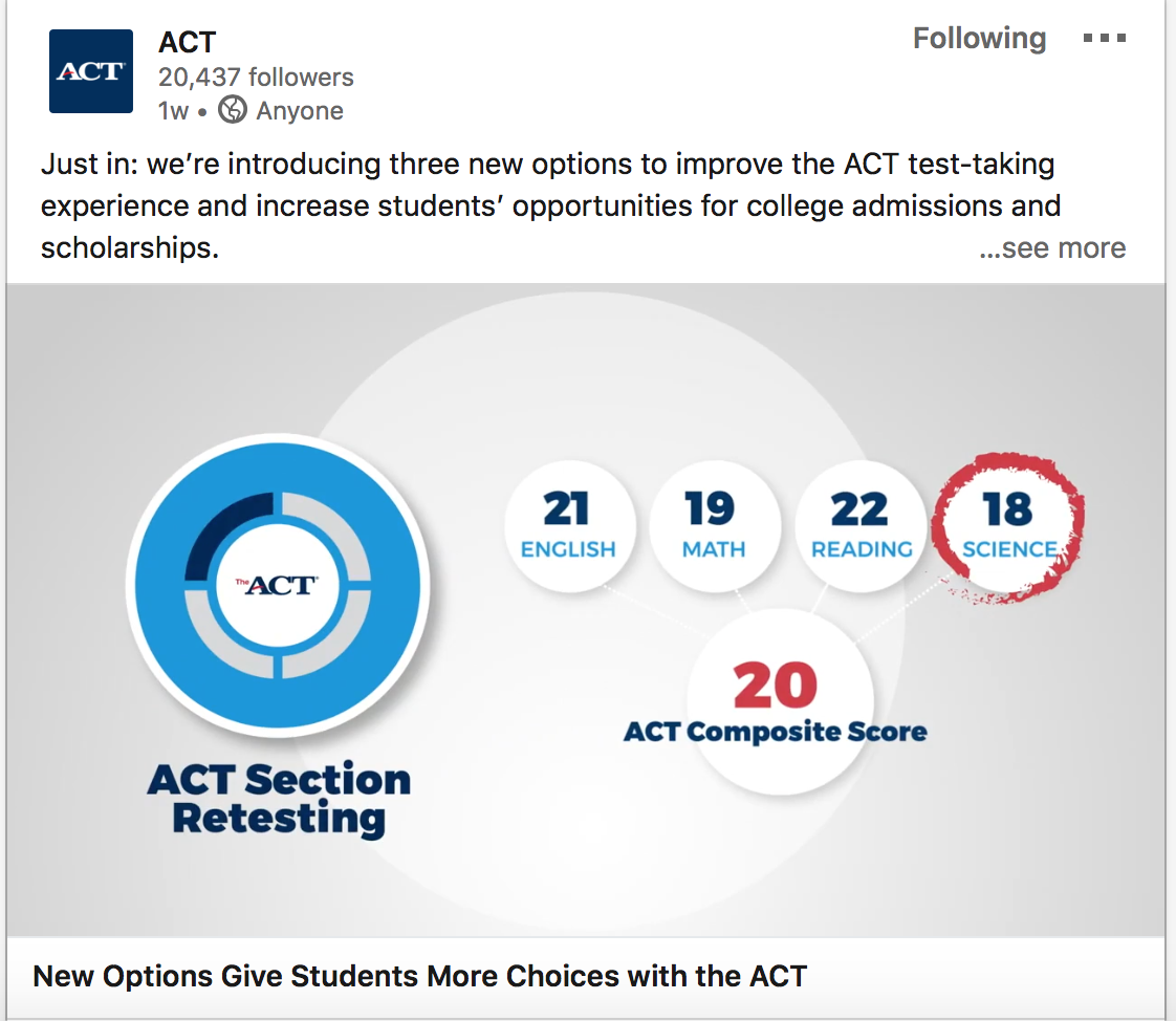 ACT Will Allow Students to Retake Specific Test Sections